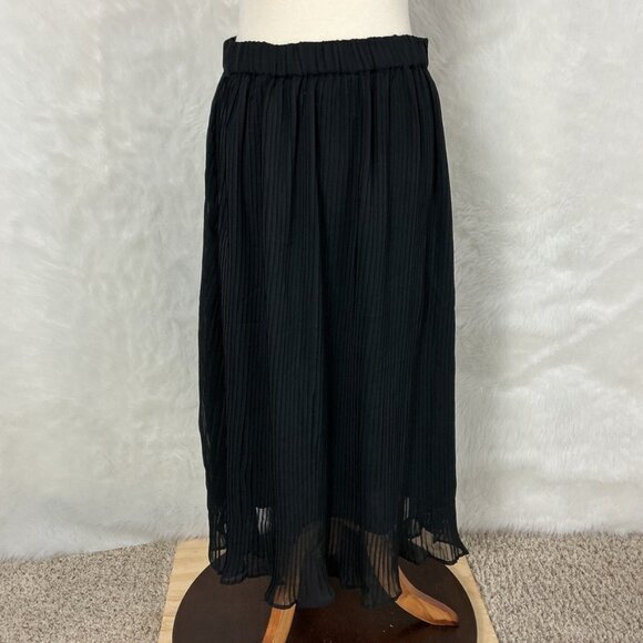 Able Black The Bessie Pleated Pull On A-Line Midi Skirt NWT L - Picture 1 of 8
